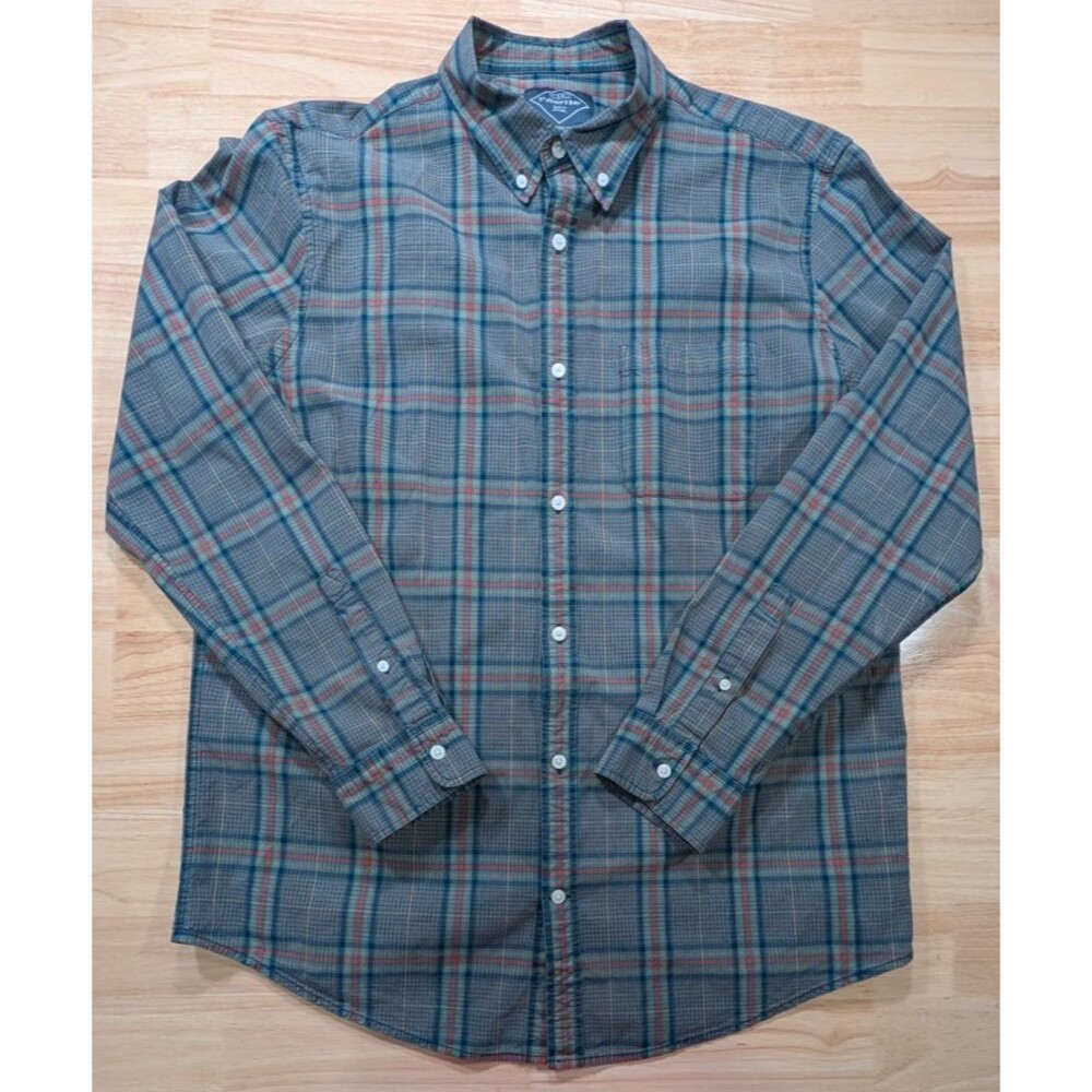 St Johns Bay Shirt Mens XLT Classic Fit Long Sleeve Plaid Stretch Cotton Green